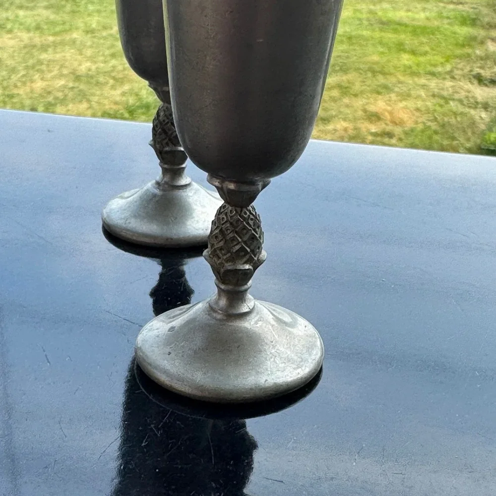 International Pewter Pineapple Stem Cordial Goblets MINITURE Vintage